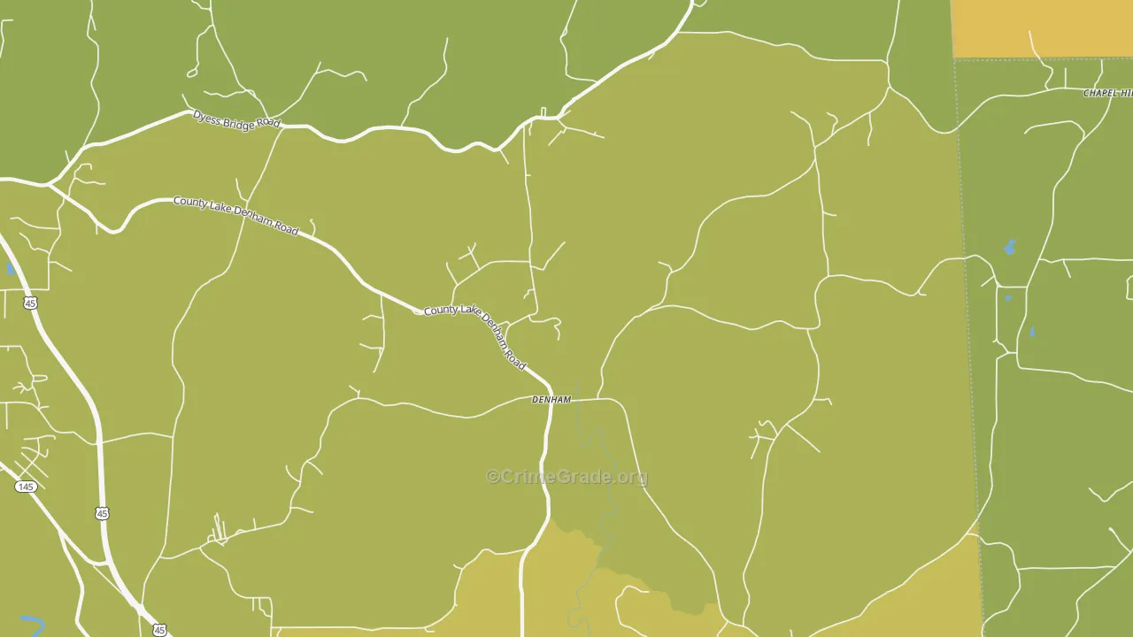 Denham, MS Map of Vehicle Theft Rates