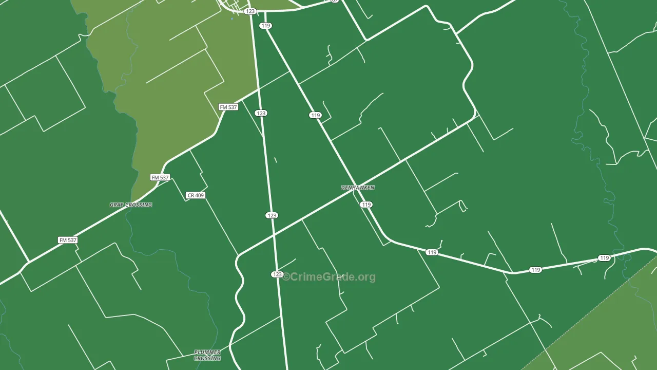 Denhawken, TX Map of Vehicle Theft Rates