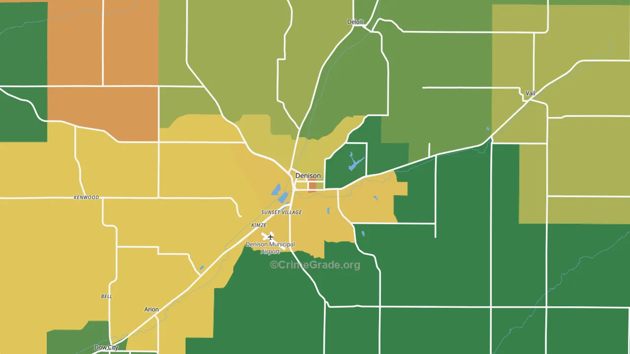 Denison, IA Map of Vehicle Theft Rates