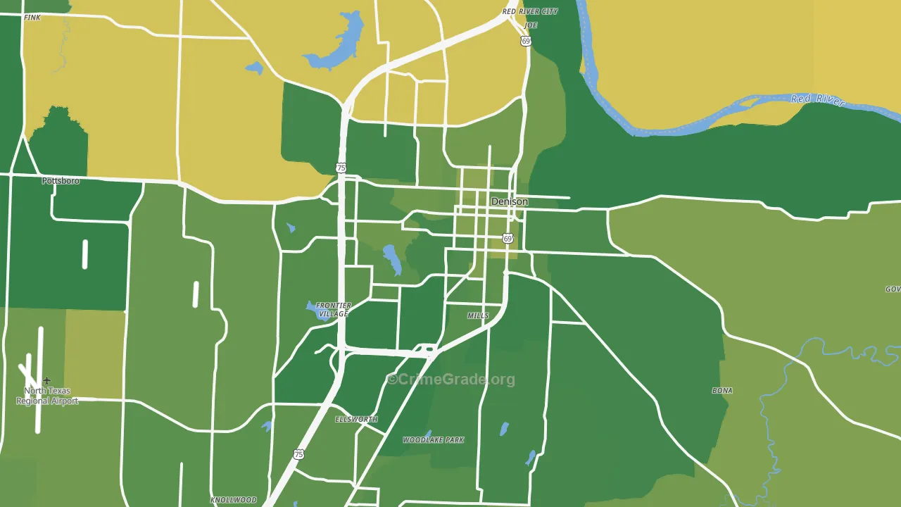 Denison, TX Map of Vehicle Theft Rates
