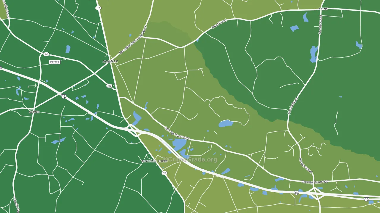 Denmark, GA Map of Vehicle Theft Rates