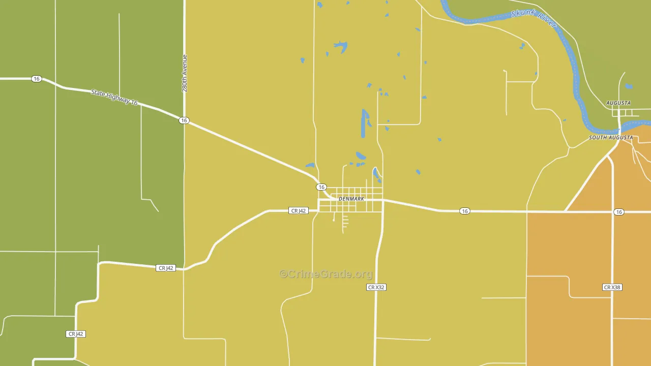 Denmark, IA Map of Vehicle Theft Rates