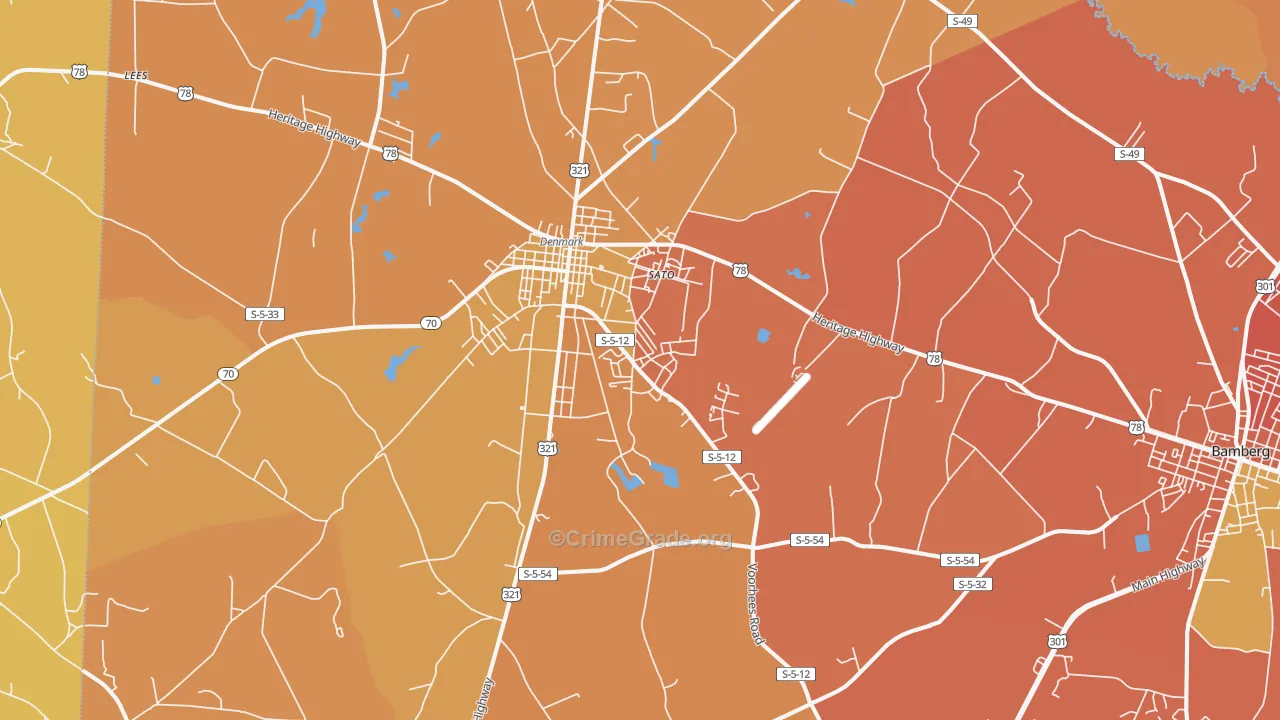 Denmark, SC Map of Vehicle Theft Rates