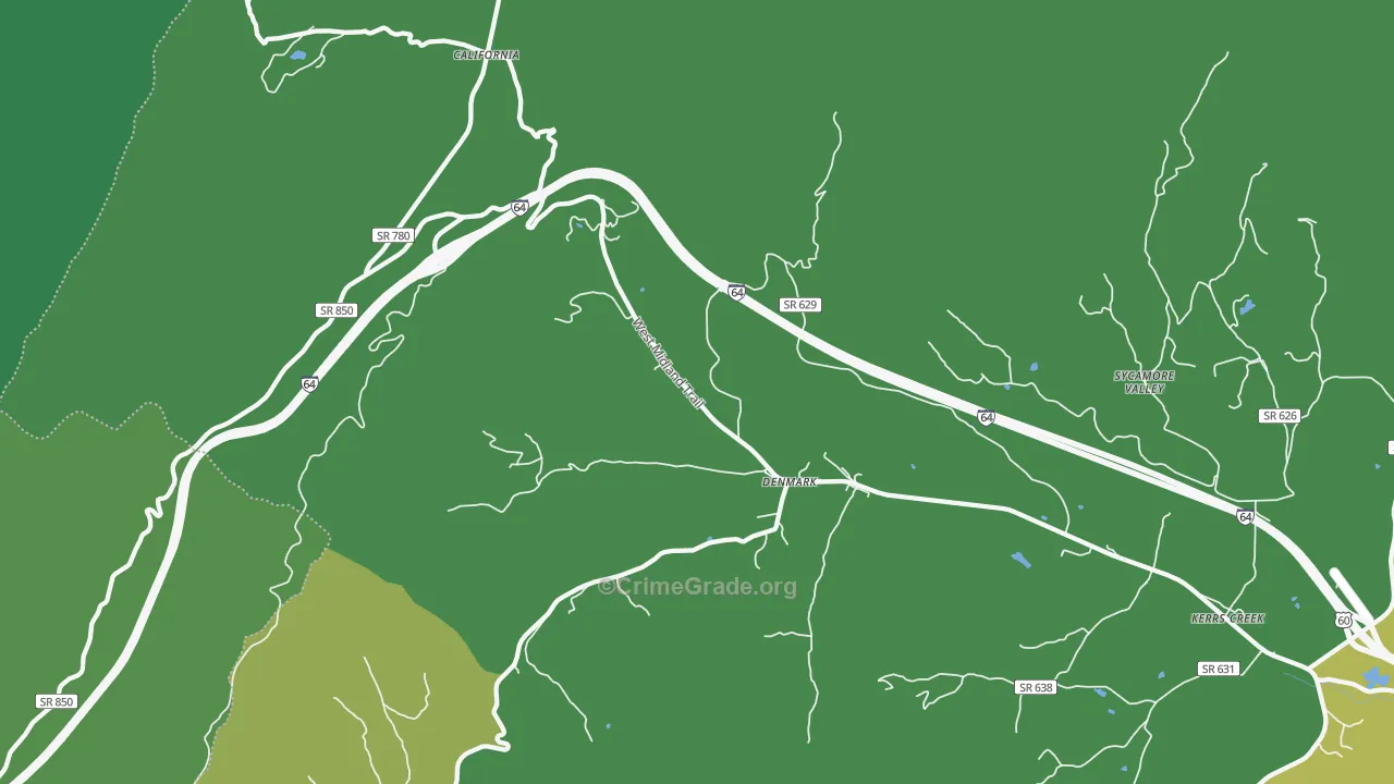 Denmark, VA Map of Vehicle Theft Rates