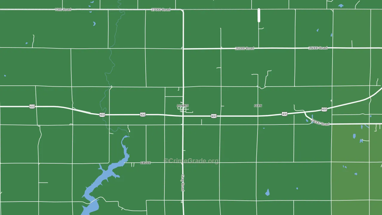 Dennis, KS Map of Vehicle Theft Rates