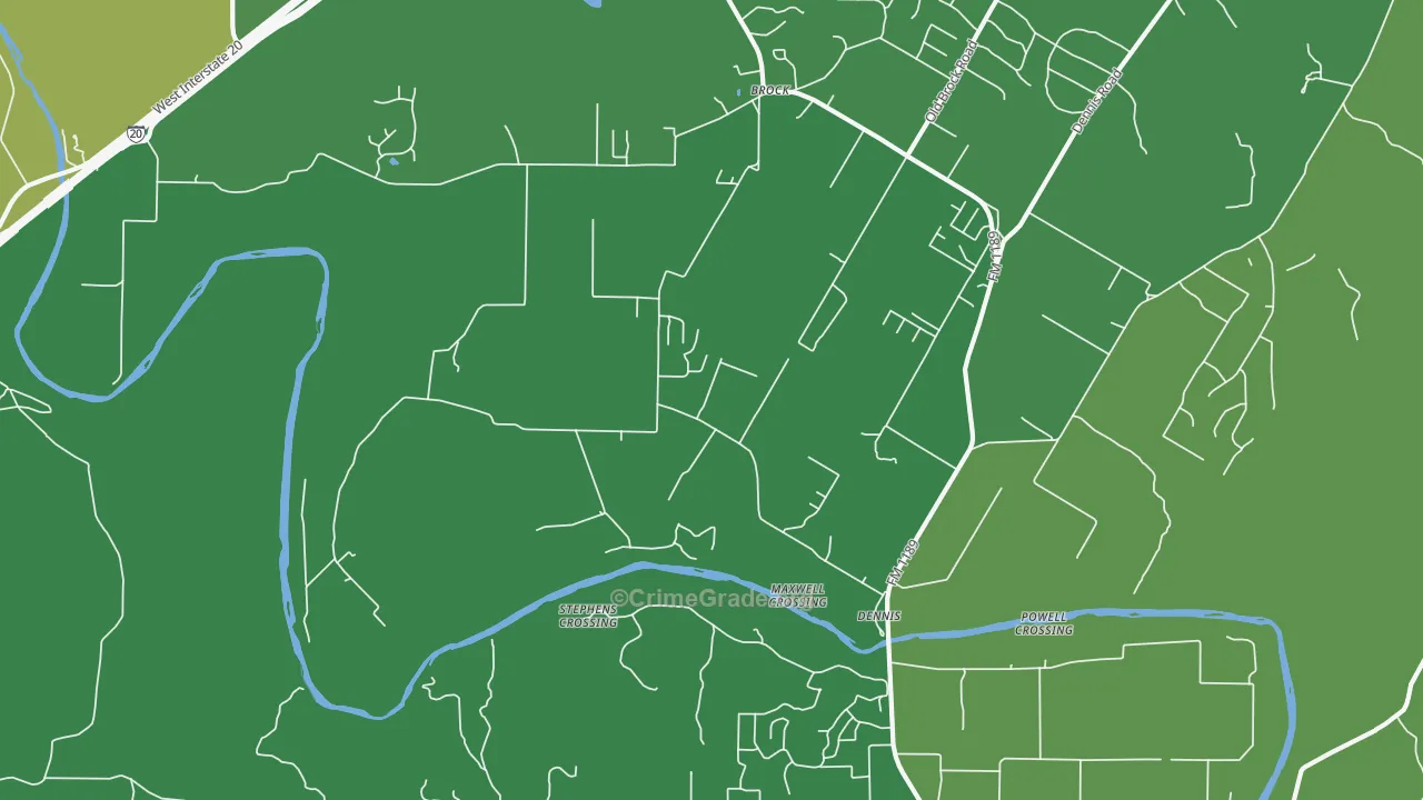 Dennis, TX Map of Vehicle Theft Rates