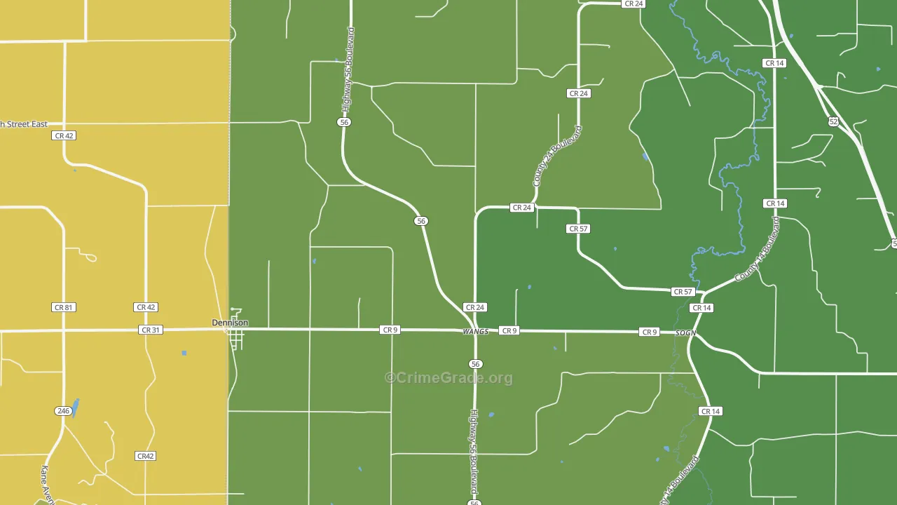 Dennison, MN Map of Vehicle Theft Rates
