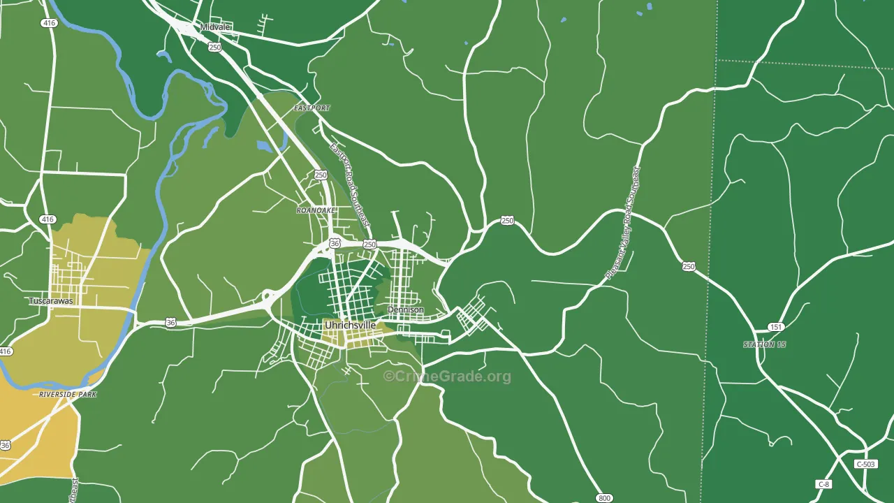 Dennison, OH Map of Vehicle Theft Rates