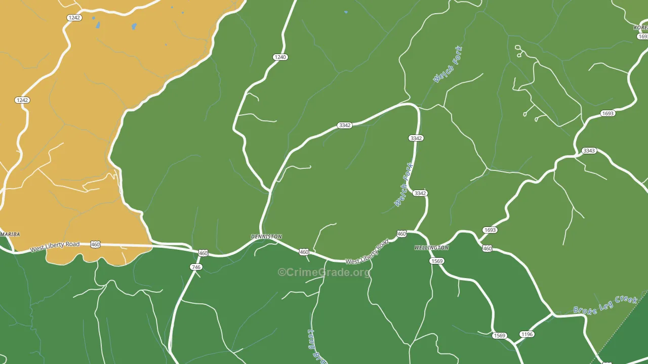 Denniston, KY Map of Vehicle Theft Rates