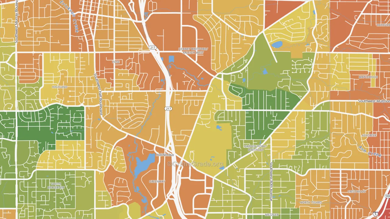 Denny Whitford, Beaverton, OR Map of Vehicle Theft Rates