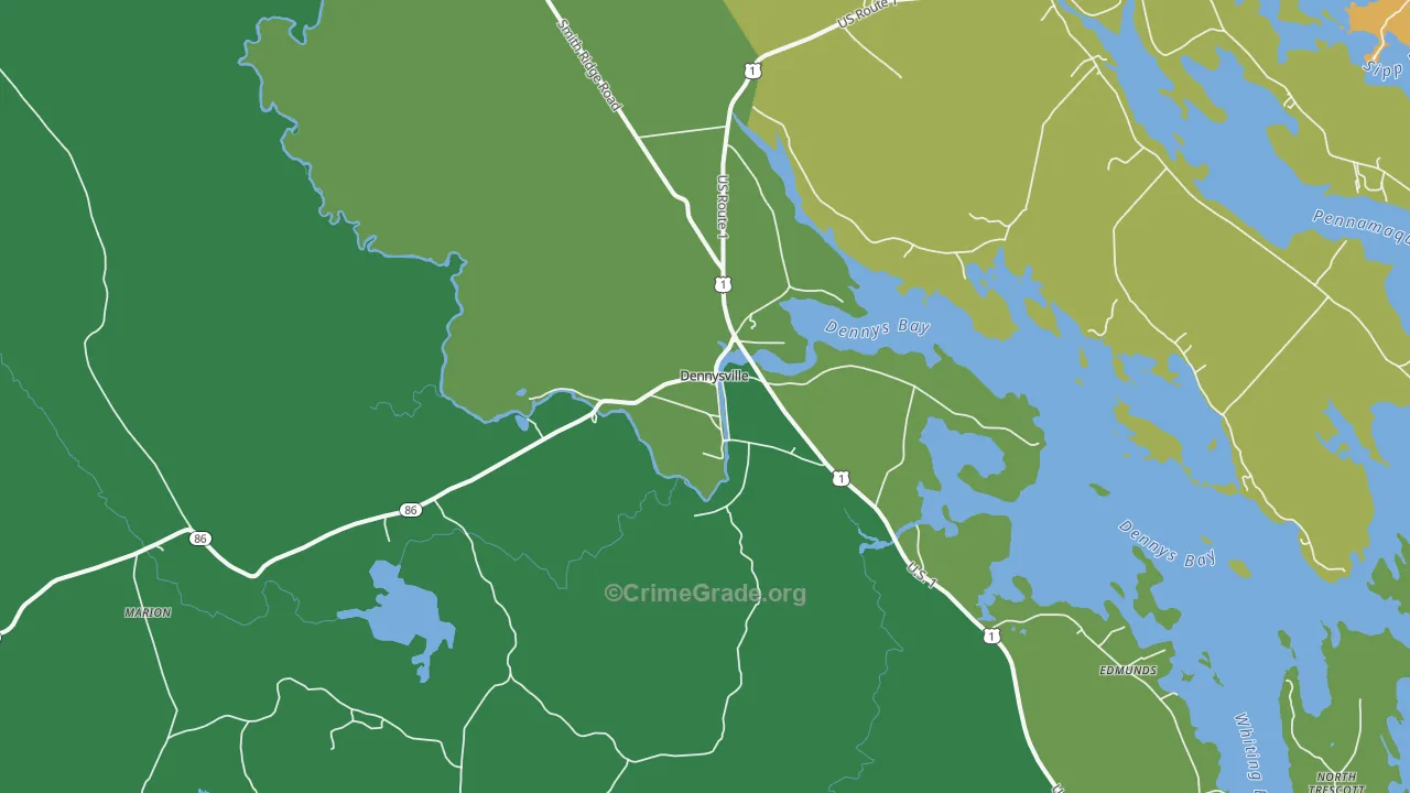 Dennysville, ME Map of Vehicle Theft Rates
