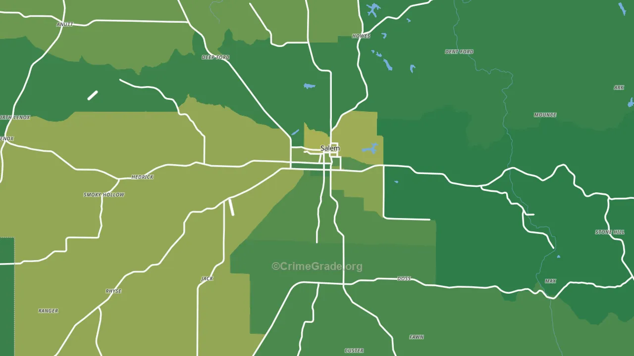 Dent County, MO Map of Vehicle Theft Rates