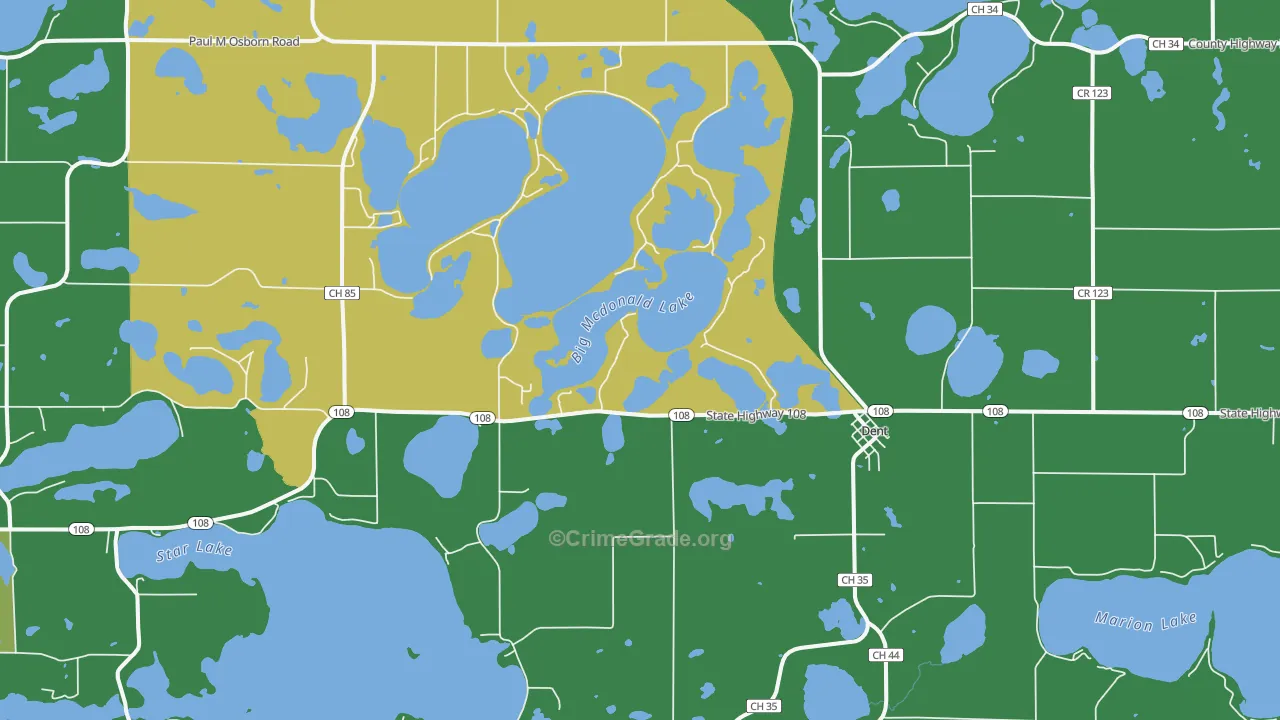 Dent, MN Map of Vehicle Theft Rates