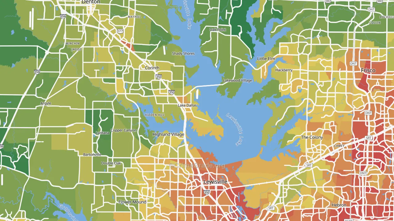 Denton County, TX Map of Vehicle Theft Rates