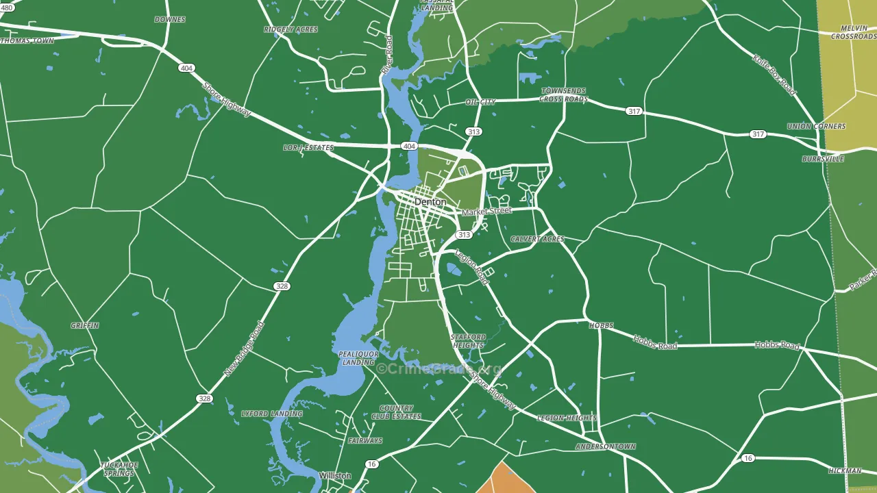 Denton, MD Map of Vehicle Theft Rates