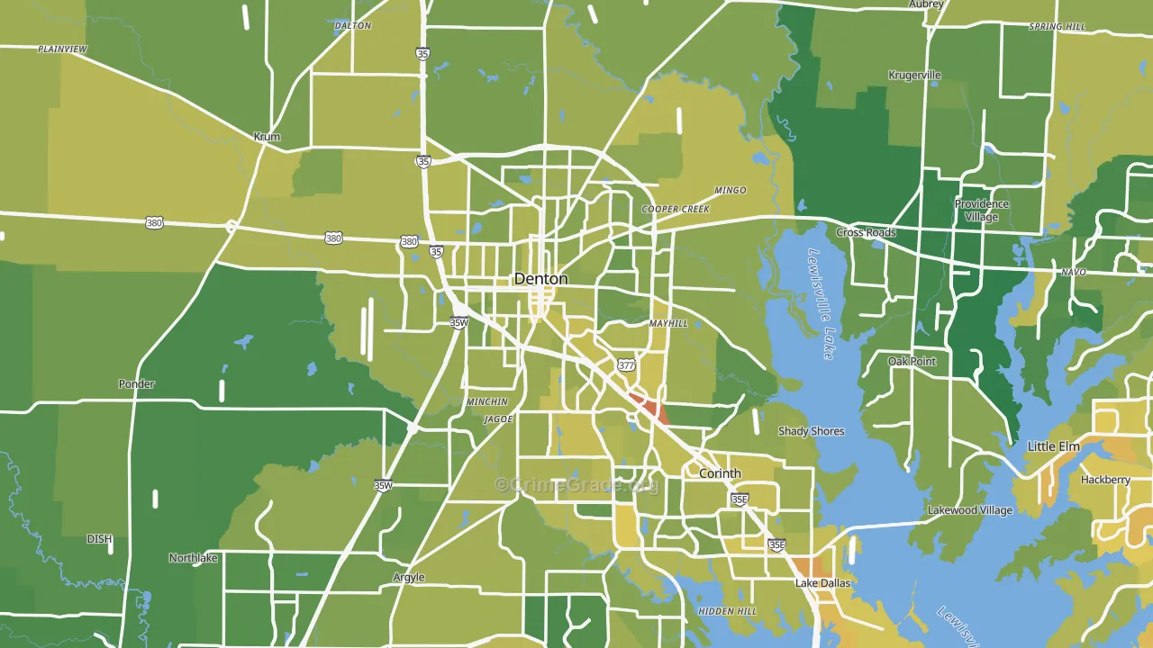 Denton, TX Map of Vehicle Theft Rates