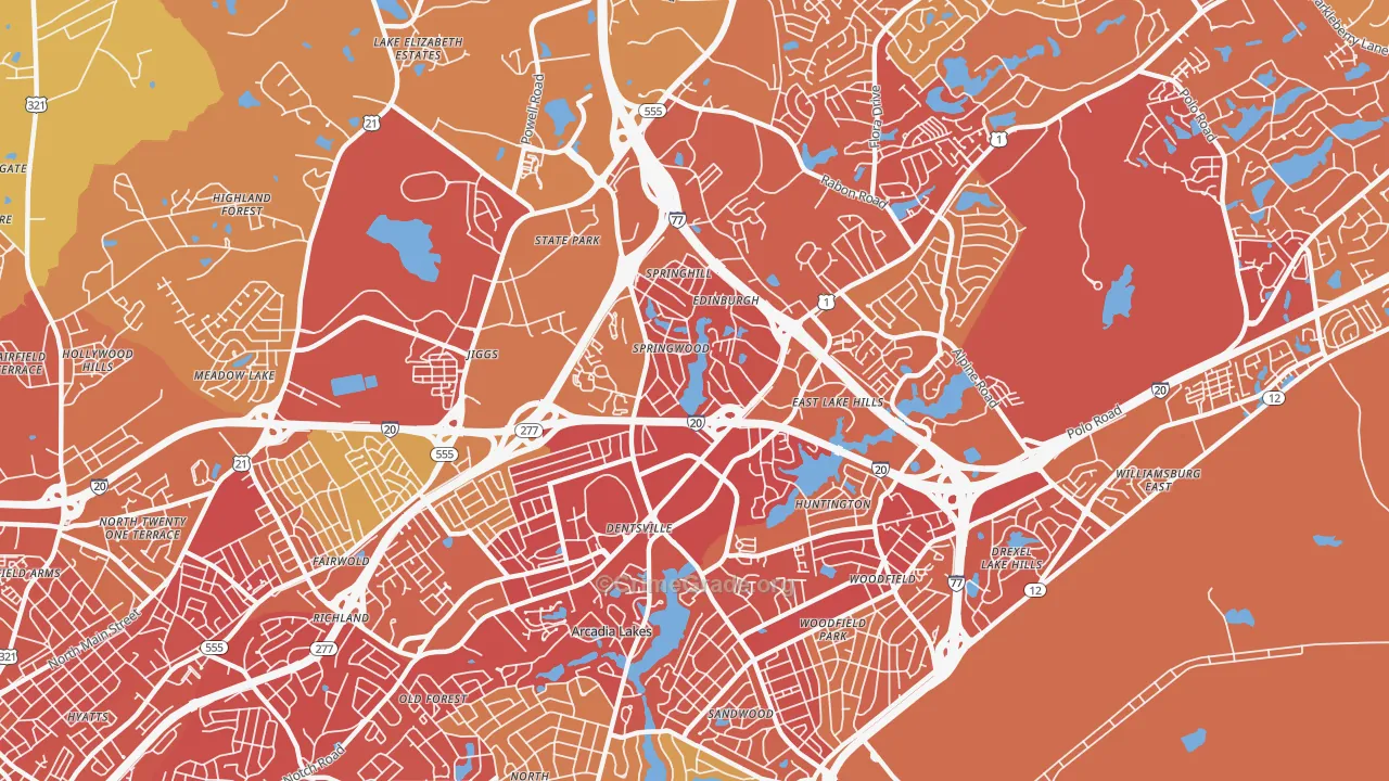 Dentsville, SC Map of Vehicle Theft Rates