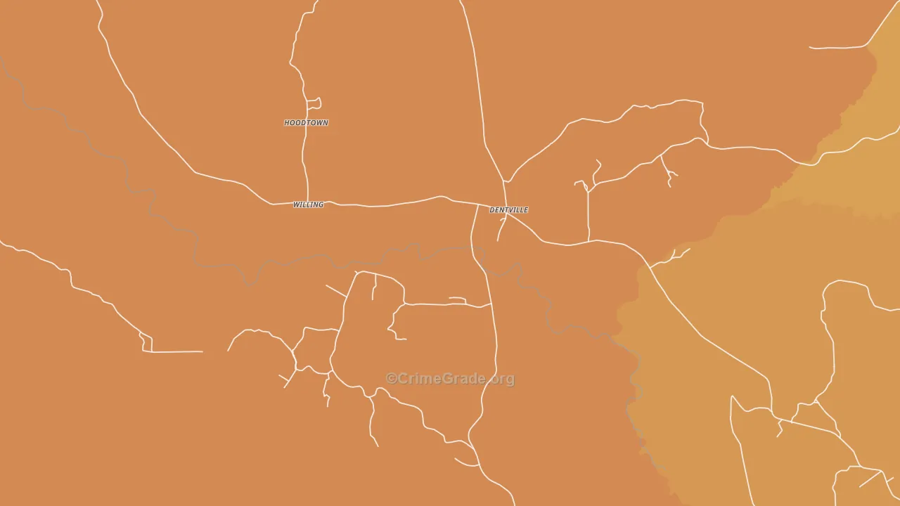 Dentville, MS Map of Vehicle Theft Rates
