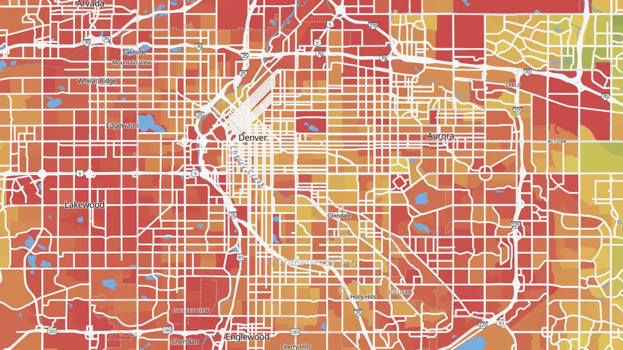 Denver County, CO Map of Vehicle Theft Rates