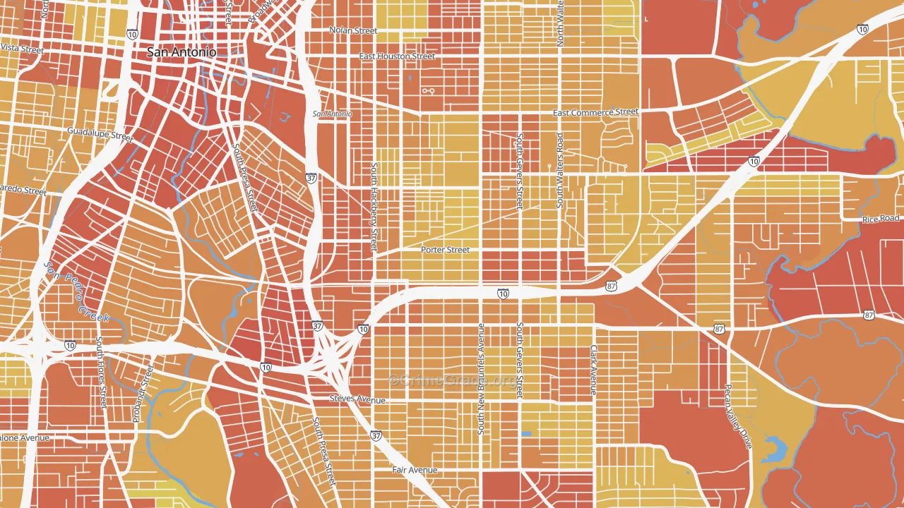 Denver Heights, San Antonio, TX Map of Vehicle Theft Rates