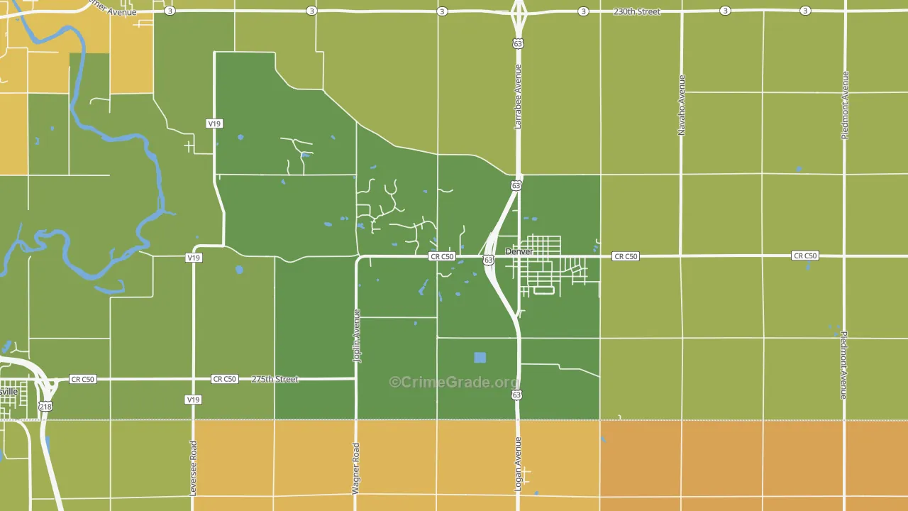 Denver, IA Map of Vehicle Theft Rates