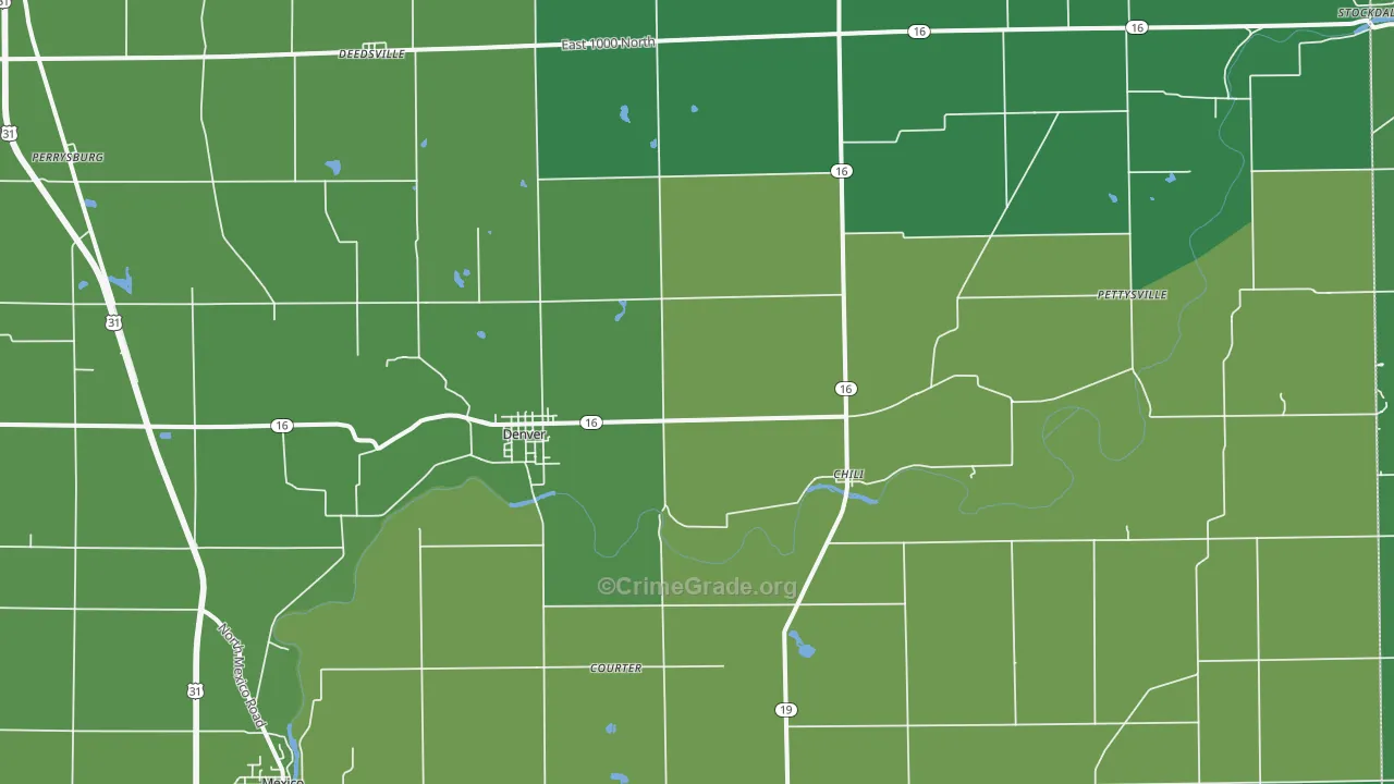 Denver, IN Map of Vehicle Theft Rates