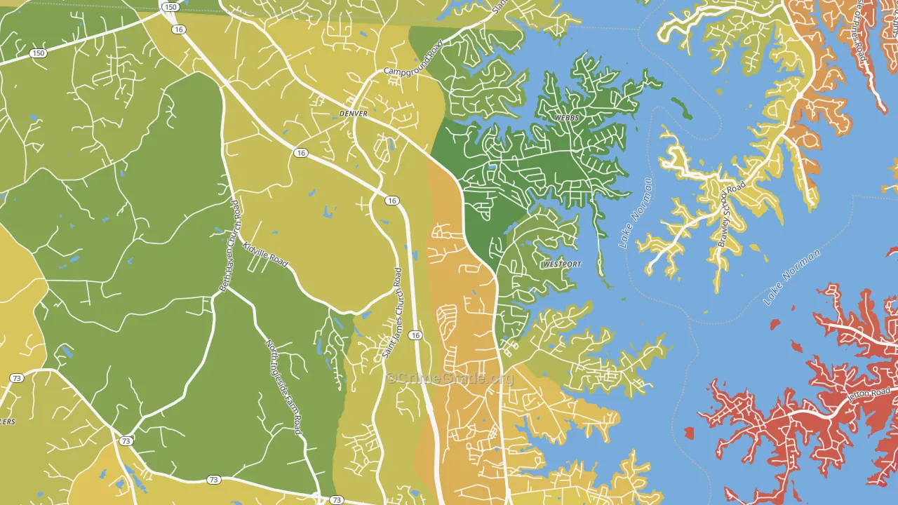 Denver, NC Map of Vehicle Theft Rates