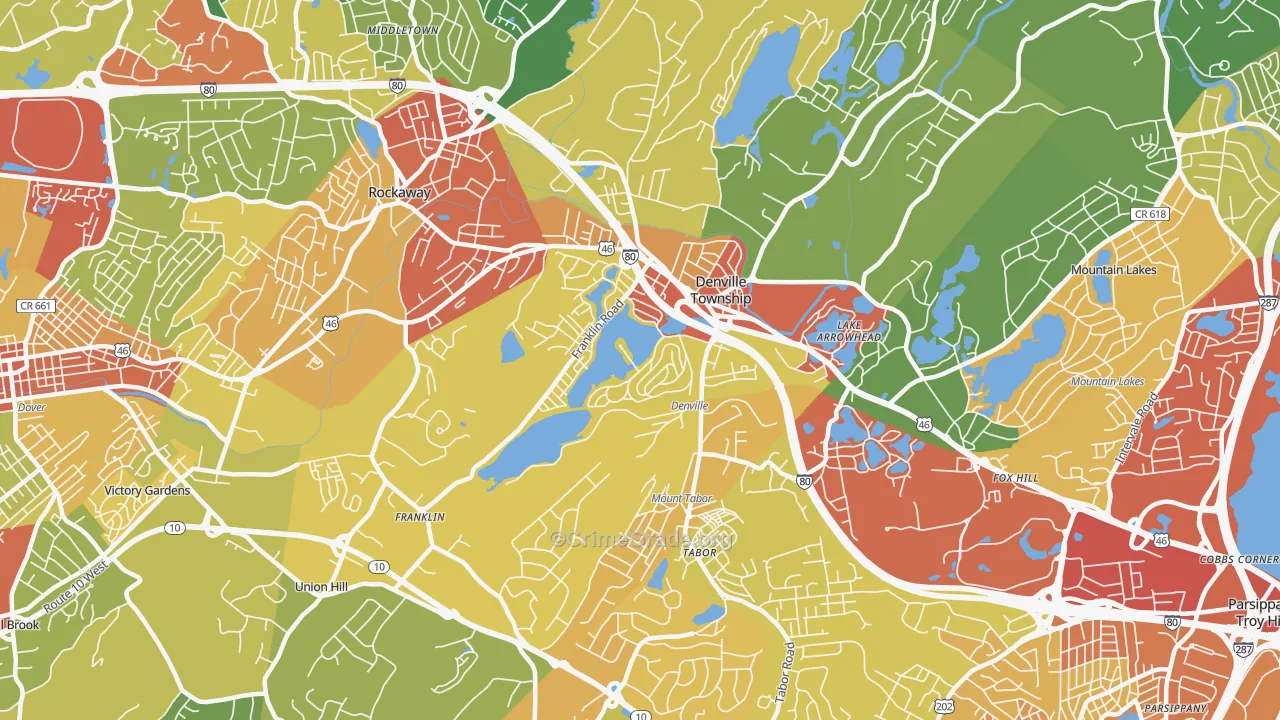 Denville, NJ Map of Vehicle Theft Rates