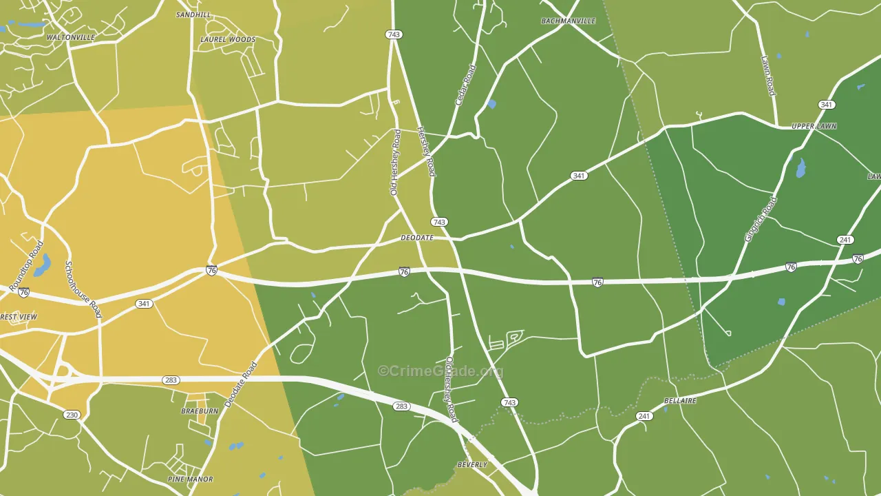 Deodate, PA Map of Vehicle Theft Rates