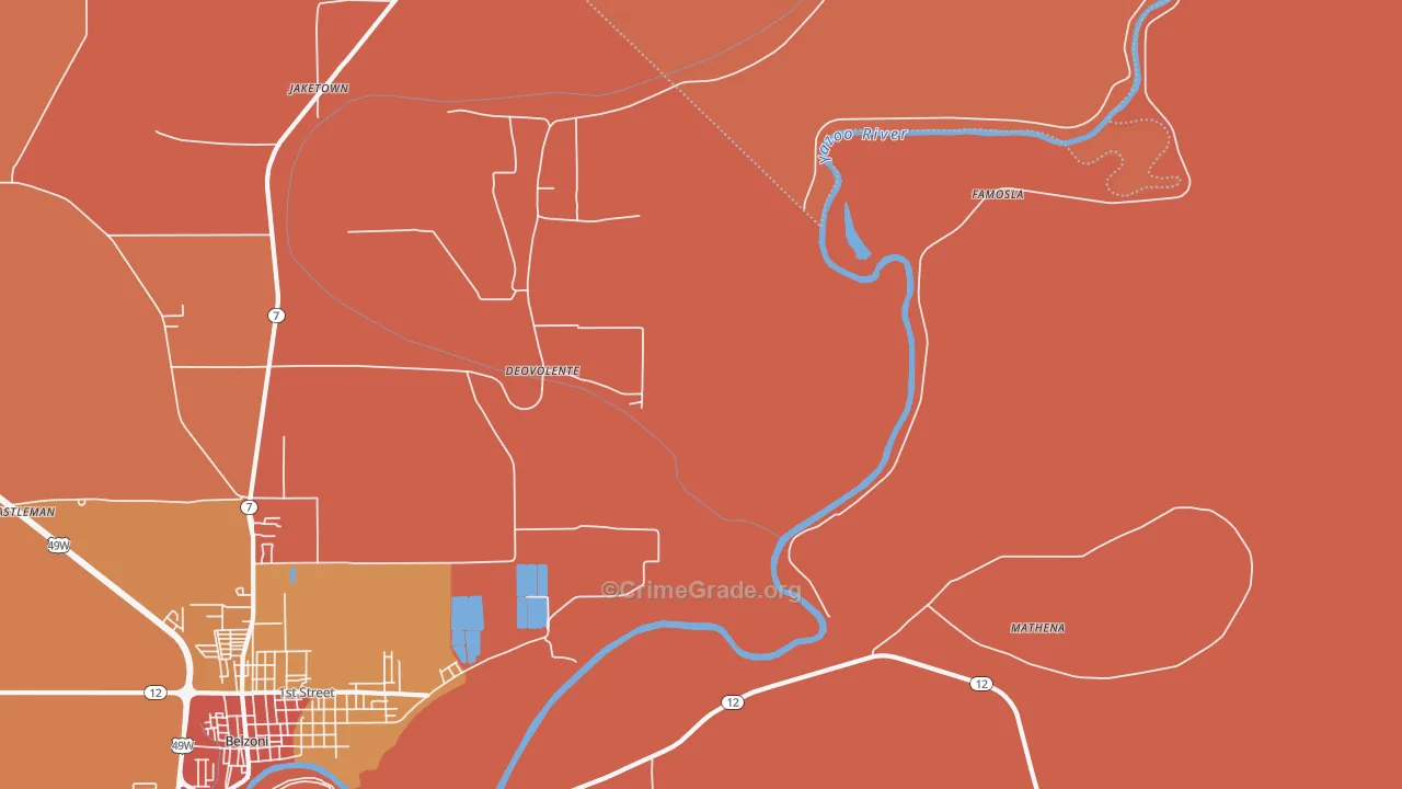 Deovolente, MS Map of Vehicle Theft Rates