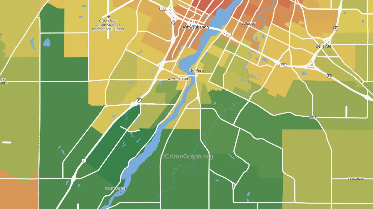 DePere, WI Map of Vehicle Theft Rates
