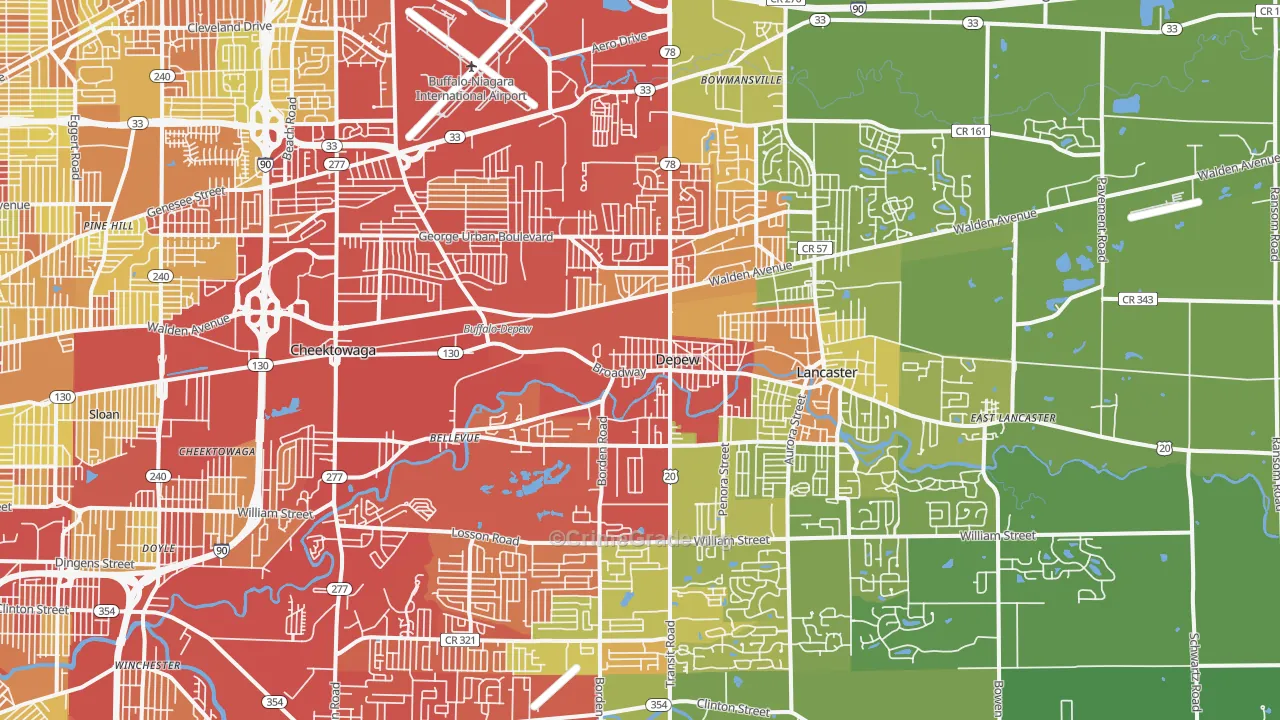DePew, NY Map of Vehicle Theft Rates