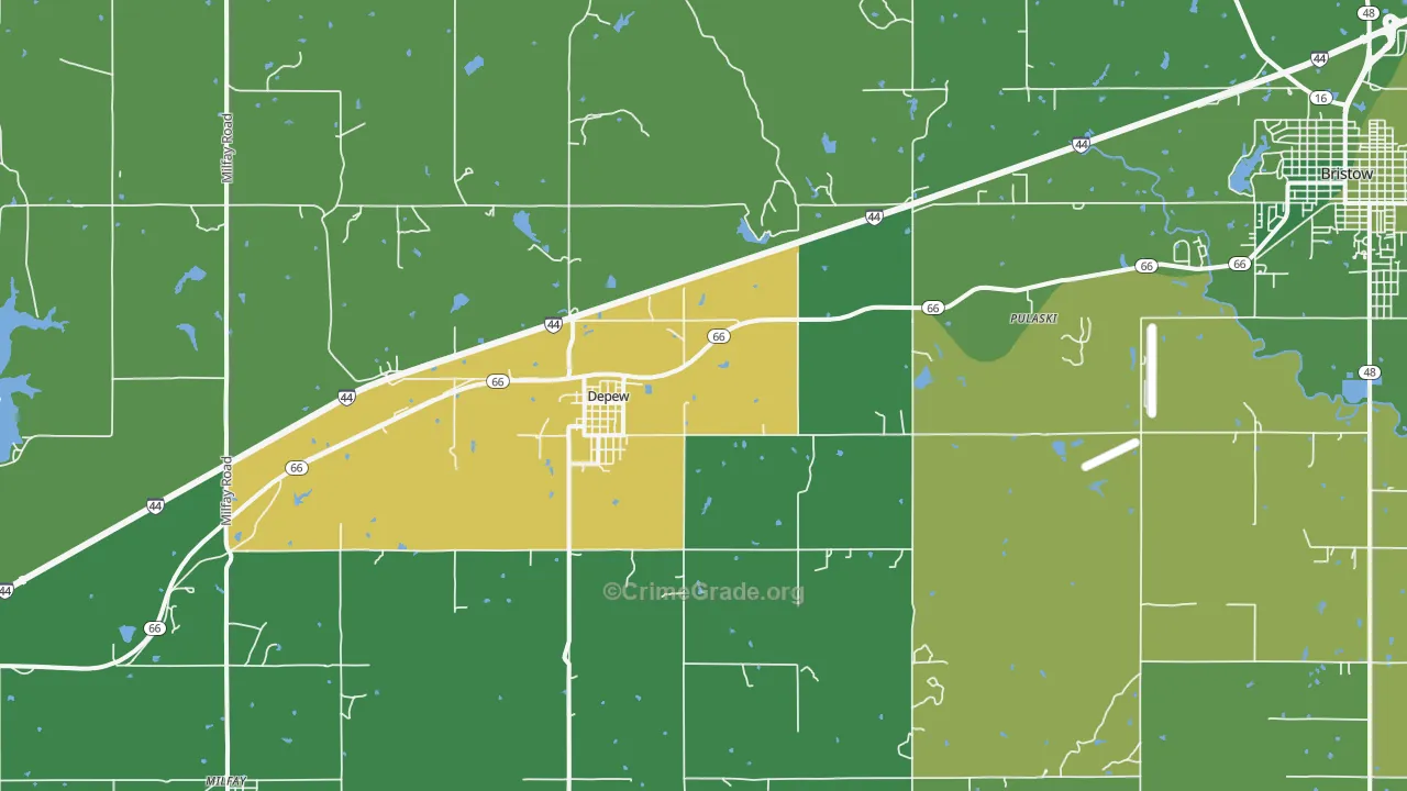 DePew, OK Map of Vehicle Theft Rates