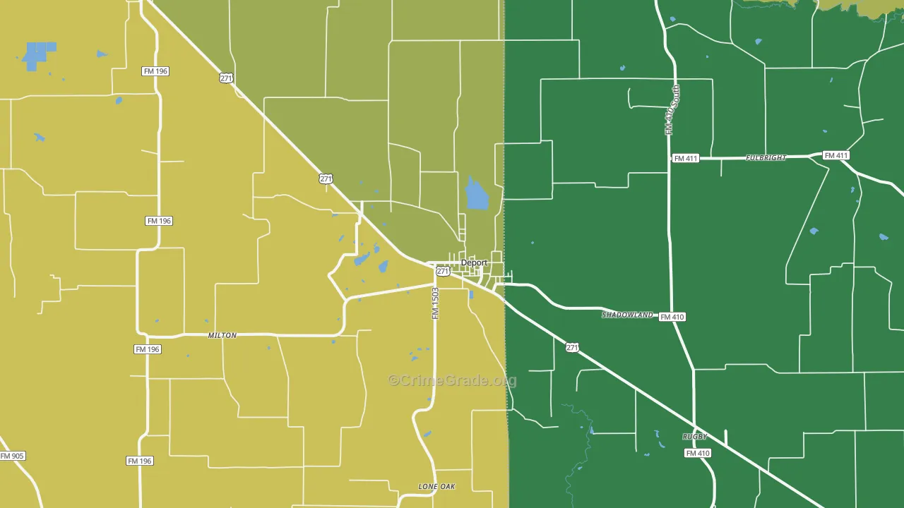 Deport, TX Map of Vehicle Theft Rates