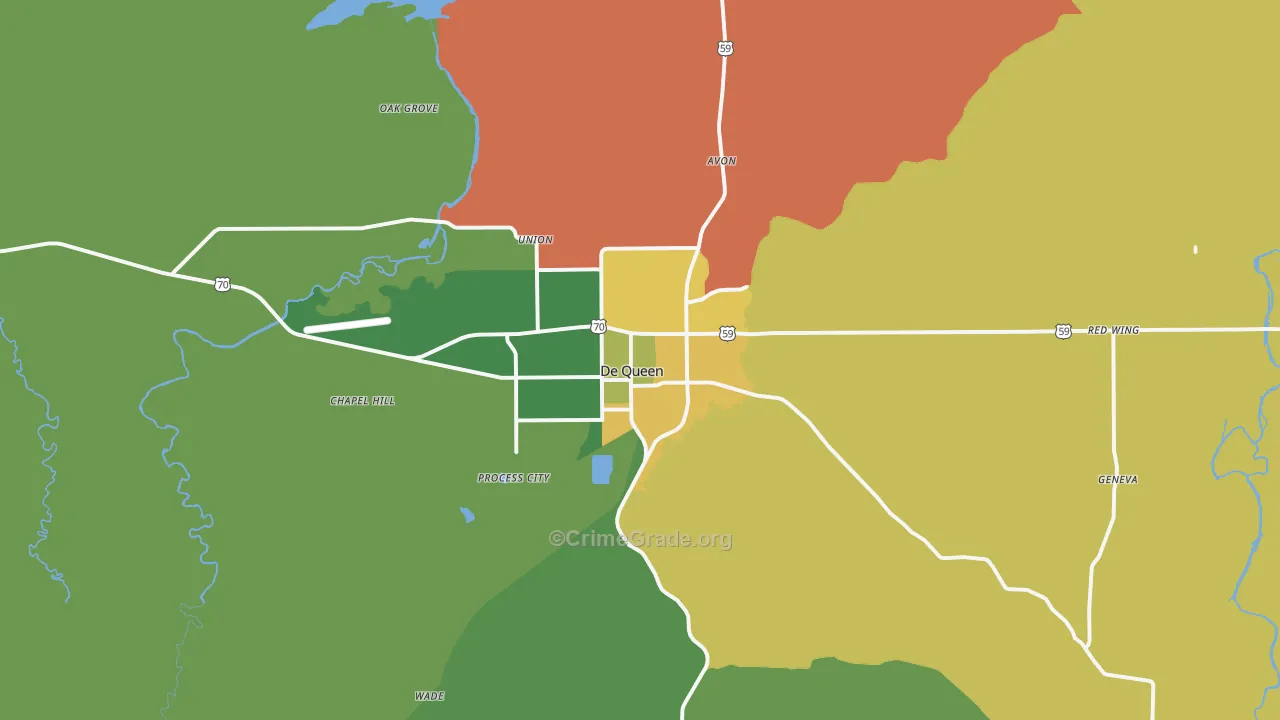 DeQueen, AR Map of Vehicle Theft Rates