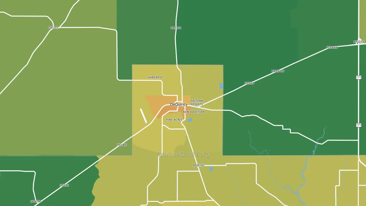 Dequincy, LA Map of Vehicle Theft Rates