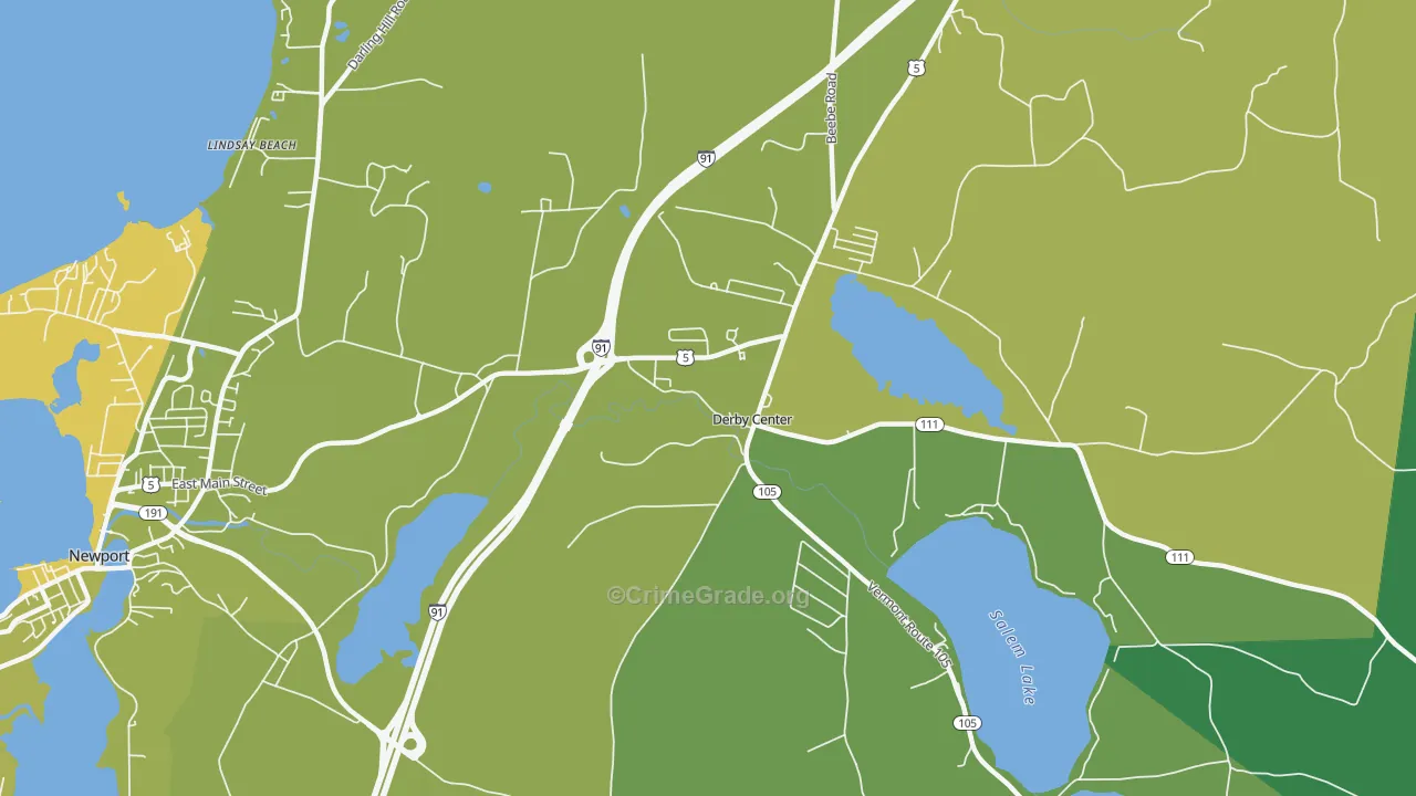 Derby Center, VT Map of Vehicle Theft Rates