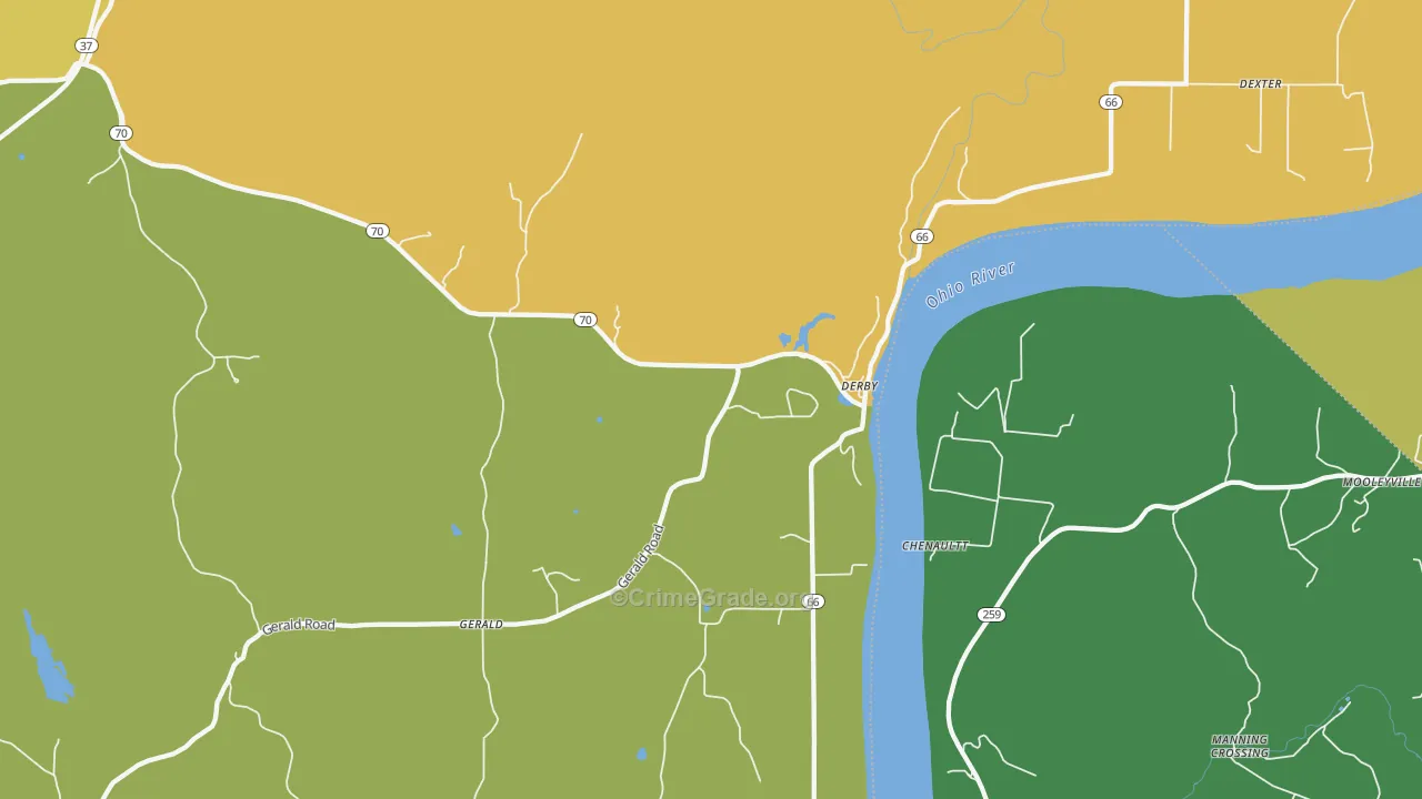 Derby, IN Map of Vehicle Theft Rates