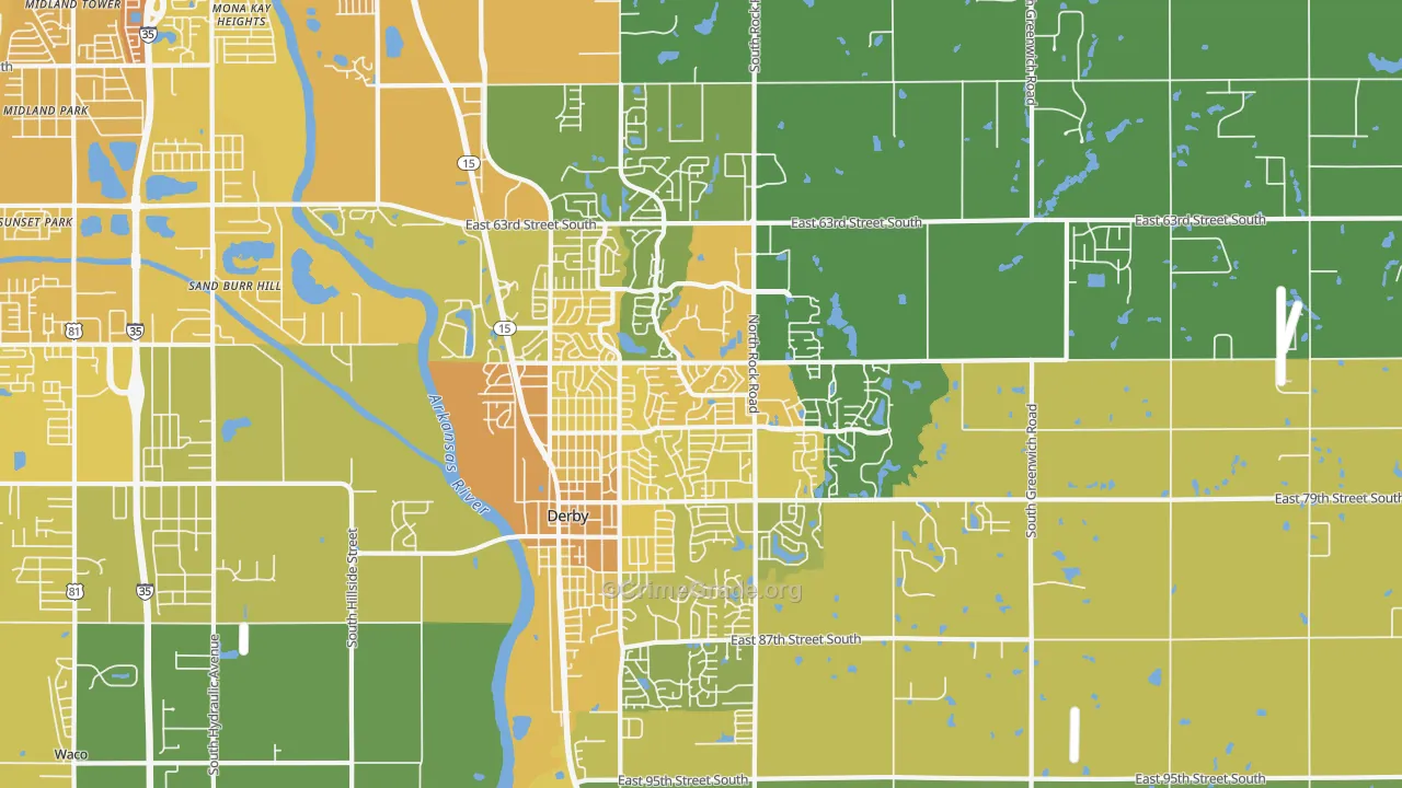 Derby, KS Map of Vehicle Theft Rates