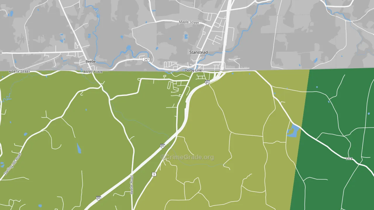 Derby Line, VT Map of Vehicle Theft Rates