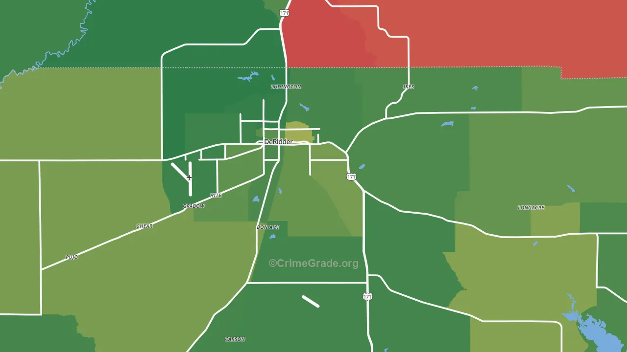 Deridder, LA Map of Vehicle Theft Rates