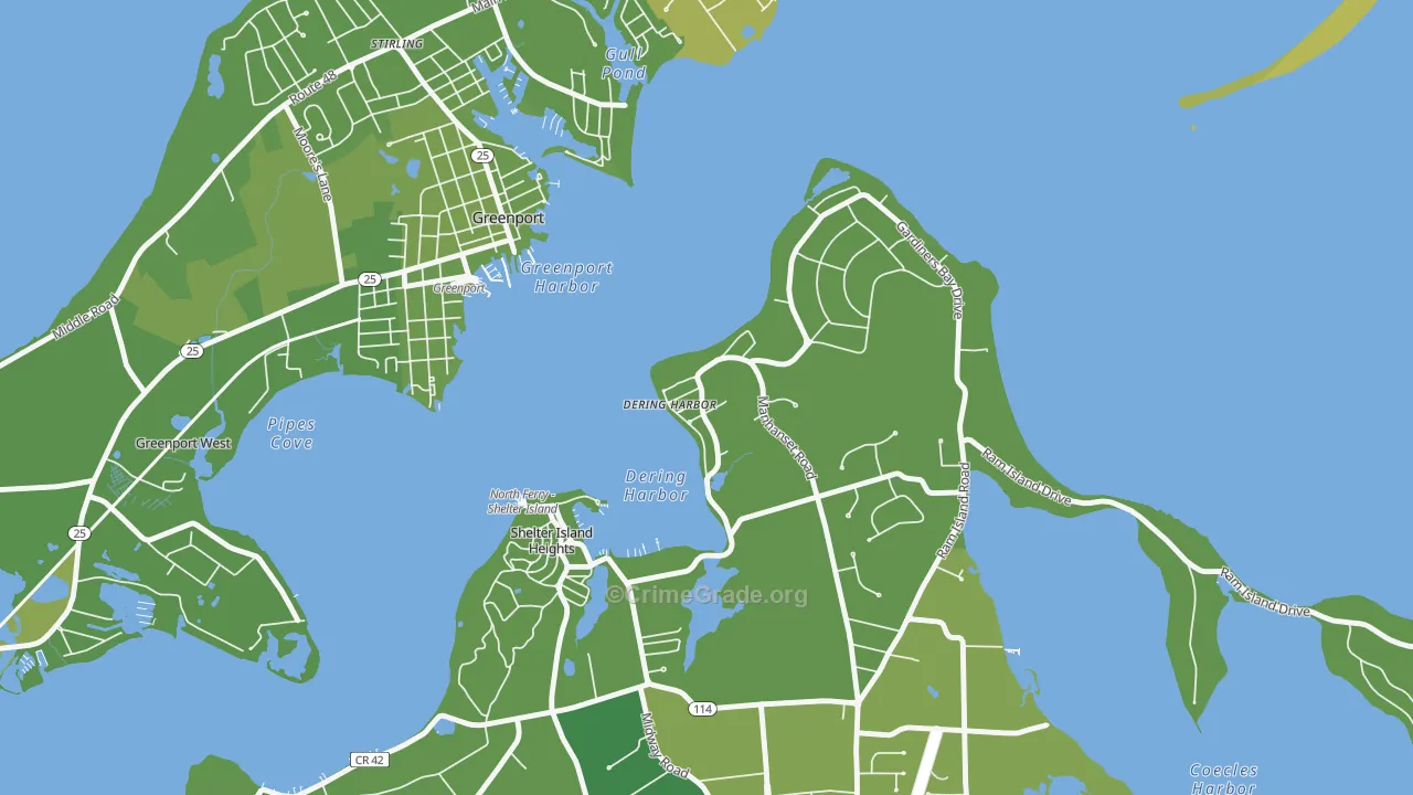 Dering Harbor, NY Map of Vehicle Theft Rates