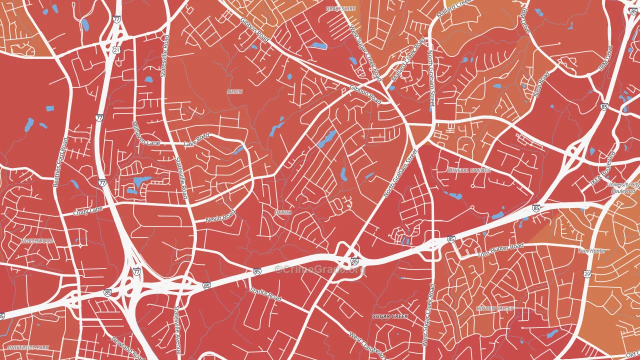 Derita-Statesville, Charlotte, NC Map of Vehicle Theft Rates