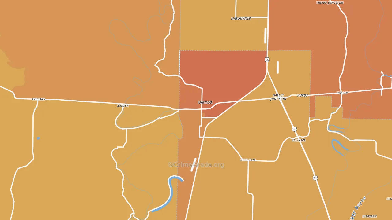 Dermott, AR Map of Vehicle Theft Rates