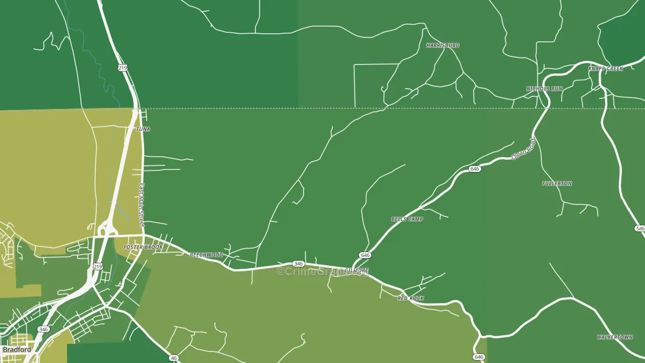 Derrick City, PA Map of Vehicle Theft Rates