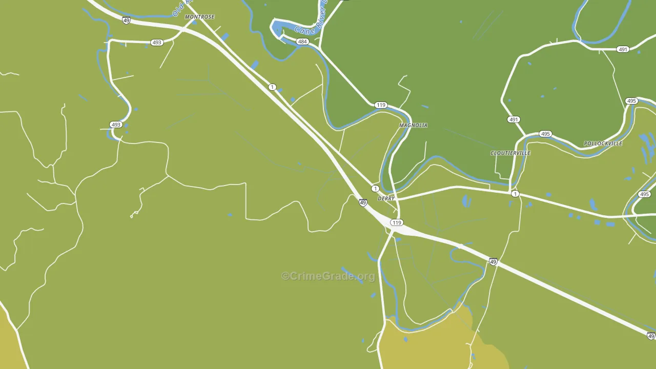 Derry, LA Map of Vehicle Theft Rates