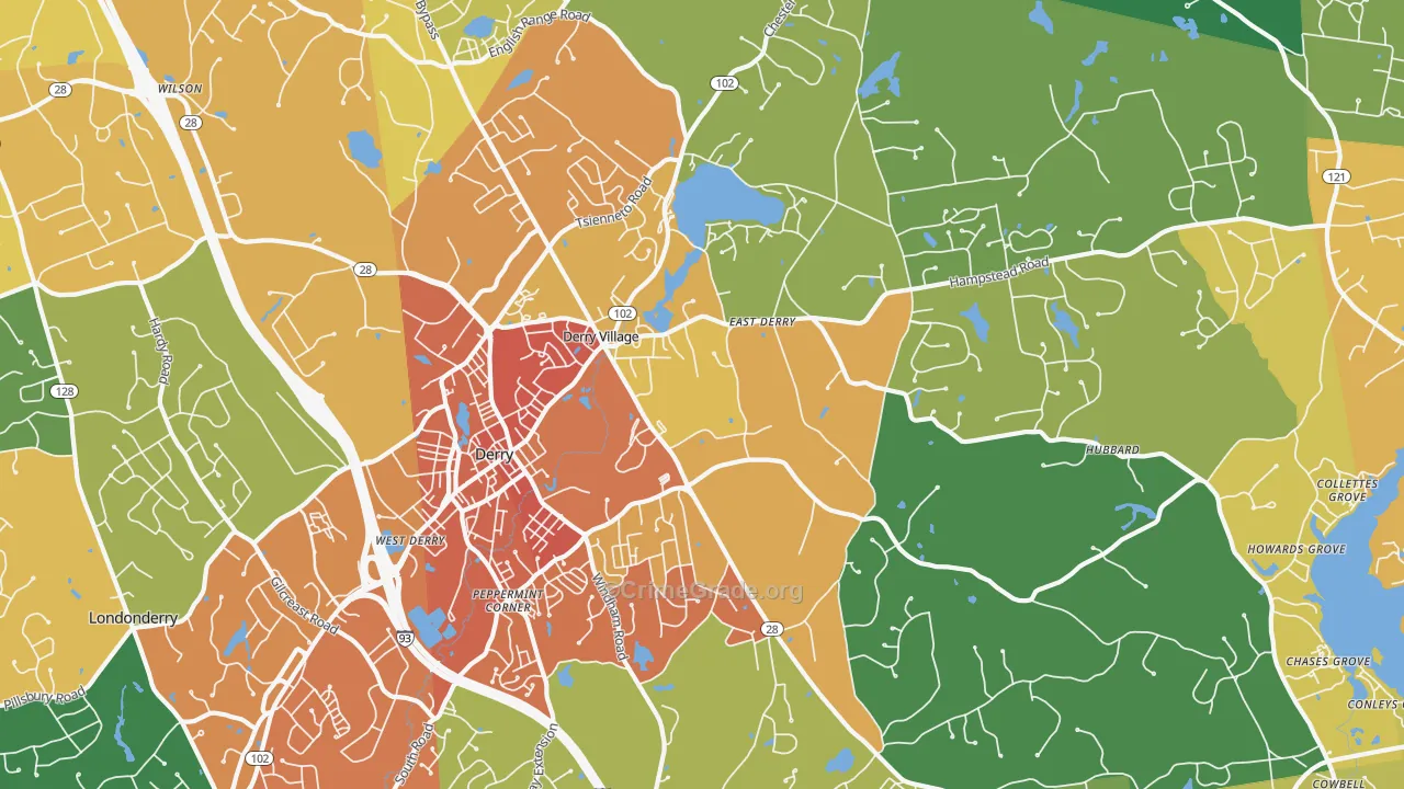 Derry, NH Map of Vehicle Theft Rates