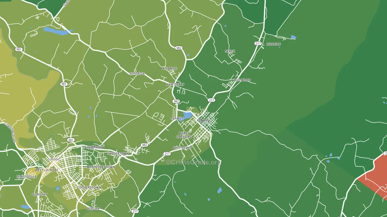 Derry, PA Map of Vehicle Theft Rates