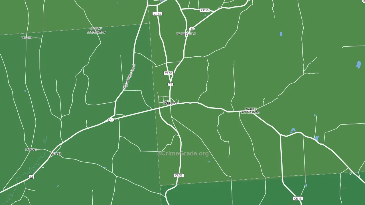 DeRuyter, NY Map of Vehicle Theft Rates