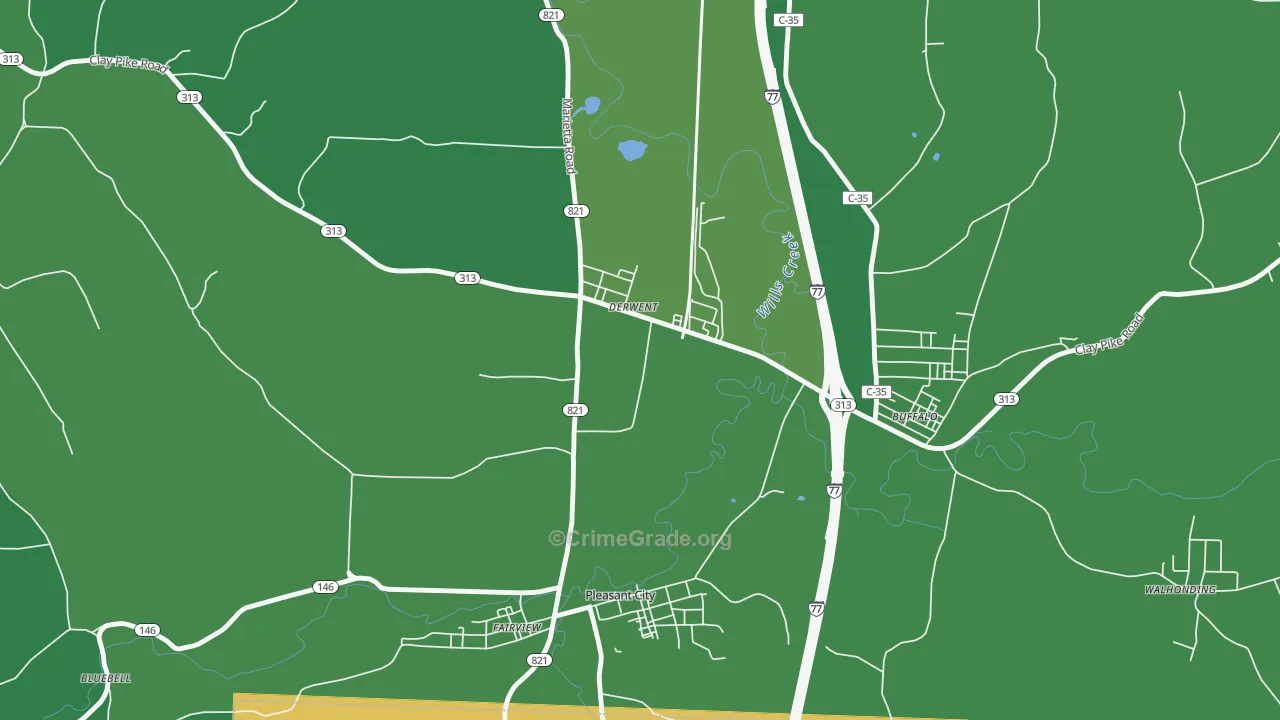 Derwent, OH Map of Vehicle Theft Rates